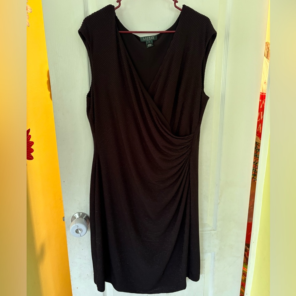 Lauren Ralph Lauren Black sparkle Draped Midi Dress size 18 classy stretchy